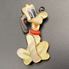 Vintage Zuni Native Dog MOP Coral Zunitoon Silver Pendant Brooch Pin picture