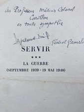 General Gamelin Rare Signed Autograph Dedication To Doctor Carillon Colonel WW2 picture