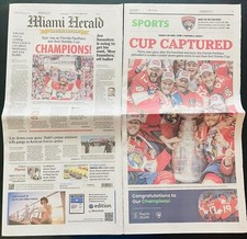 šHISTORIC STANLEY CUP FLORIDA PANTHERS NHL 2024 CHAMPS MIAMI HERALD NEWSPAPER picture