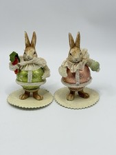Vintage Bethany Lowe Easter Bunny Couple 4.5” Paper Mache Figures picture