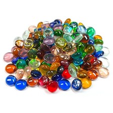 100PCS Mini Glass Gems,Mixed Colour Mancala Stones Flat Bottom Marble Beads for picture