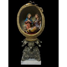 Vintage 1982 Nativity Scene Egg Diorama Marble Base 12