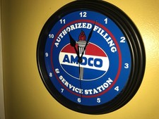 Amoco AuthFill Gas Service Station Oil Garage Man Cave Clock Advertising Sign picture