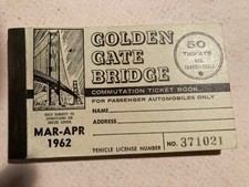 Vintage 1962 GOLDEN GATE BRIDGE Commutation Ticket Book For Passenger Autos Only picture