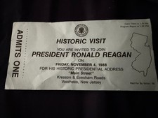 President Ronald Reagan Historic Visit ticket - Voorhees, NJ - November 1988 picture