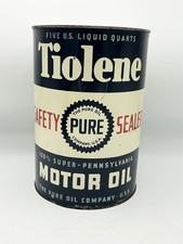 Vintage Pure Tiolene Safety Sealed Motor Oil Gas Can 5 Quarts Advertising picture