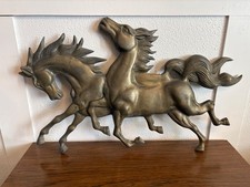 Stunning XL Vintage Mid Century Solid Brass Running Horses Wall Art Sculpture picture