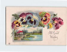 Postcard All Good Wishes Countryside Scene Flower Art Print Embossed Card picture