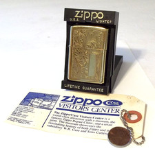 Vintage Zippo Lighter 1997 Brass Venetian Zippo, 1998 Zippo Keychain Penny picture