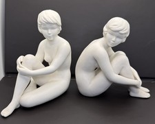 Vintage Pair Goebel White Bisque Porcelain Nude 1962 FN68 Sitting Women Woman picture