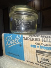 Vintage Dozen Kerr Half Pint Canning Wide Mouth Mason Jars Self-Sealing W/Bands picture