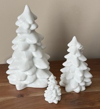 Mosser Glass Christmas Tree Set - 3 sizes - WHITE MILK GLASS Holiday Decor picture