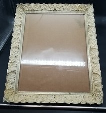 Whitewash Brass Ornate Filigree Floral Picture Frame Hollywood Regency Vtg picture