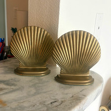 Vintage Leonard Brass Scallop Shell Bookend Napkin Letter Holder Hollywood Regen picture