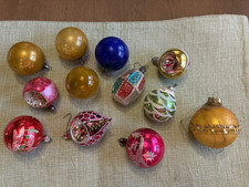 12-Vintage Mercury Glass Christmas Ornaments-Teardrop, Round, Indent, Unsilvered picture