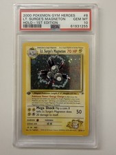 Pokemon 2000 Gym Heroes Lt. Surge's Magneton Holo 1st Ed #8/132 English PSA 10 picture