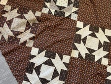 Antique Patchwork Quilt Top, Late 1800’s, Squares, Triangles, Early Brown Calico picture