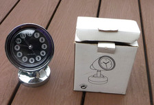VINTAGE RETRO  KIKKERLAND SPACE AGE PEDESTAL ALARM CLOCK. CHROME. Orig BOX.  NIB picture