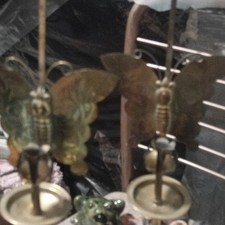 Antique Korean Engraved Brass Butterfly Candle Holder. Made In Korea Rare picture