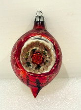 Vtg Mercury Glass Teardrop Rose Center Indent Mica Reflector Christmas Ornaments picture