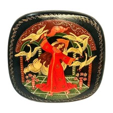 Vintage Russian Palekh/Fedoskino Box E.F.L. 1988 Hand-Painted Swan Scene picture