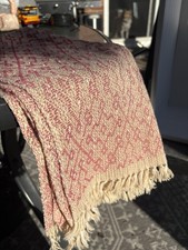 Vintage Handwoven Runner Red Cream Geometric Fringe 42x16 Weavers Corner Canada picture