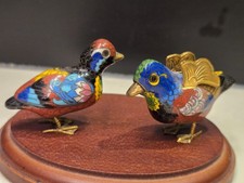 Vintage pair of Chinese cloisonne and brass enamel duck figurines picture