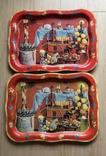Vintage Coca Cola Fall Harvest Metal Serving Trays Approx 18x13 Lot of 2 Autumn picture