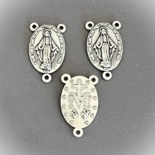 3 pc Large MIRACULOUS OVAL Rosary Center Italy Centerpiece T105 finish SILVER picture