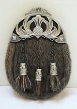 Scottish Kilt Original Seal Skin Dress Sporran Antique Enamel CROWN Cantel picture