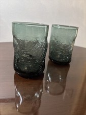 2- vintage Bischoff Glass tumblers - crackle pinched hand blown green picture