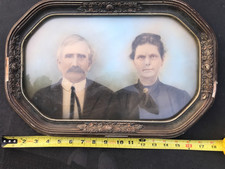 Antique Victorian Octagon Oval Wood Convex Bubble Glass Picture Frame picture