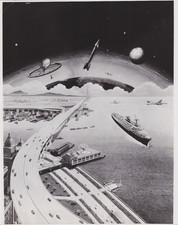 1955 Press Photo Artist Conception of Futuristic Space Travel with Atomic Energy picture