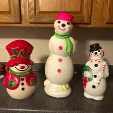 Vintage Plastic Blown Snowman Christmas Figurines picture