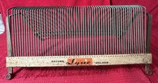 Vintage Lyric Record Holder Aqua Blue Brass Metal MCM Holds 60 Records Retro picture