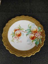 Antique Flambeau Limoges LDBC Gold Band Pink & Yellow Apple Plate Artist Signed picture