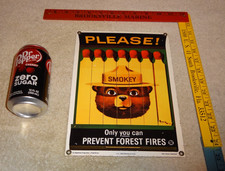 VINTAGE SMOKEY THE BEAR FOREST FIRE PREVENTION PORCELAIN METAL GASOLINE OIL SIGN picture