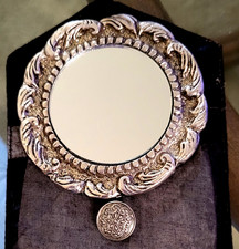 Ornate Embossed Flower Scroll Compact Purse Mirror with Pouch India picture