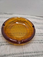 Vintage AMBER GLASS ASHTRAY Waffle Diamond Bottom MCM 6” No Cracks/Chips picture
