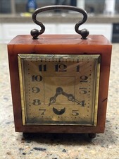 VTG Art Deco Germany Catalin Desk Clock Peek-A-Boo Moving Pendulum WORKS picture