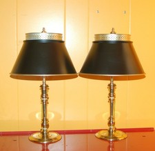 VIRGINIA METALCRAFTERS BRASS Lamps One/Pair WILLIAMSBURG Candlestick Bouillotte picture