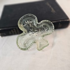 Vintage Green Indiana Glass/Tiara Shamrock Clover Trinket Dish Ash Tray picture