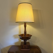 Rare Vintage Wooden Table Lamp with Catch-all Tray/Candy Dish Brass accent picture
