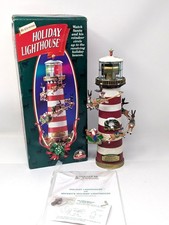 Vintage 1996 Mr Christmas Holiday Lighthouse Rotating Santa Reindeer Works w Box picture