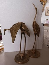 Vintage Mid Century Modern Brass Heron Figurines Pair of 2 picture