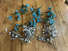 Antique GORGEOUS OLD Vintage French WHITE & BLUE GLASS BEADED FLOWERS 1930s picture
