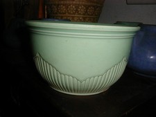 Antique 1920's Green Pottery Mixing Bowl Interesting Pattern picture