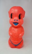 Vintage 1960s Red Orange Piggy Coin Bank Blow Mold Plastic Pig Baby Rare HTF  picture