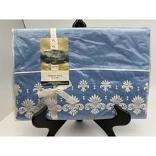 Vintage Wamsutta Lustercale Crowning Touch Blue Embroidered Twin Flat Sheet New picture