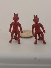 VTG RARE 1940s Stand Up Metal Devil Demon Halloween Cracker Jack Prize Set Of 2 picture